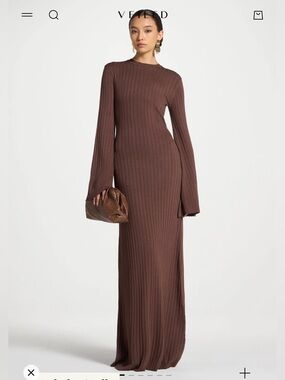 Veiled New York Melanie Ribbed Knit Maxi Dress in Taupe brown, size small